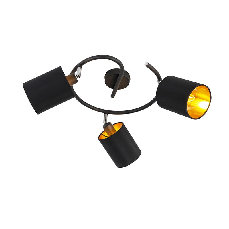Qazqa Moderne Plafondlamp Zwart en Goud/Messing - Dimbaar en Verstelbaar