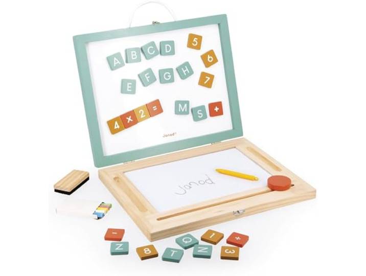 Janod Kindertafel van hout 4 in 1 set met 4 activiteiten: Magic Adroise wit + magneetbord - 49 accessoires - vanaf 3 jaar, J09626