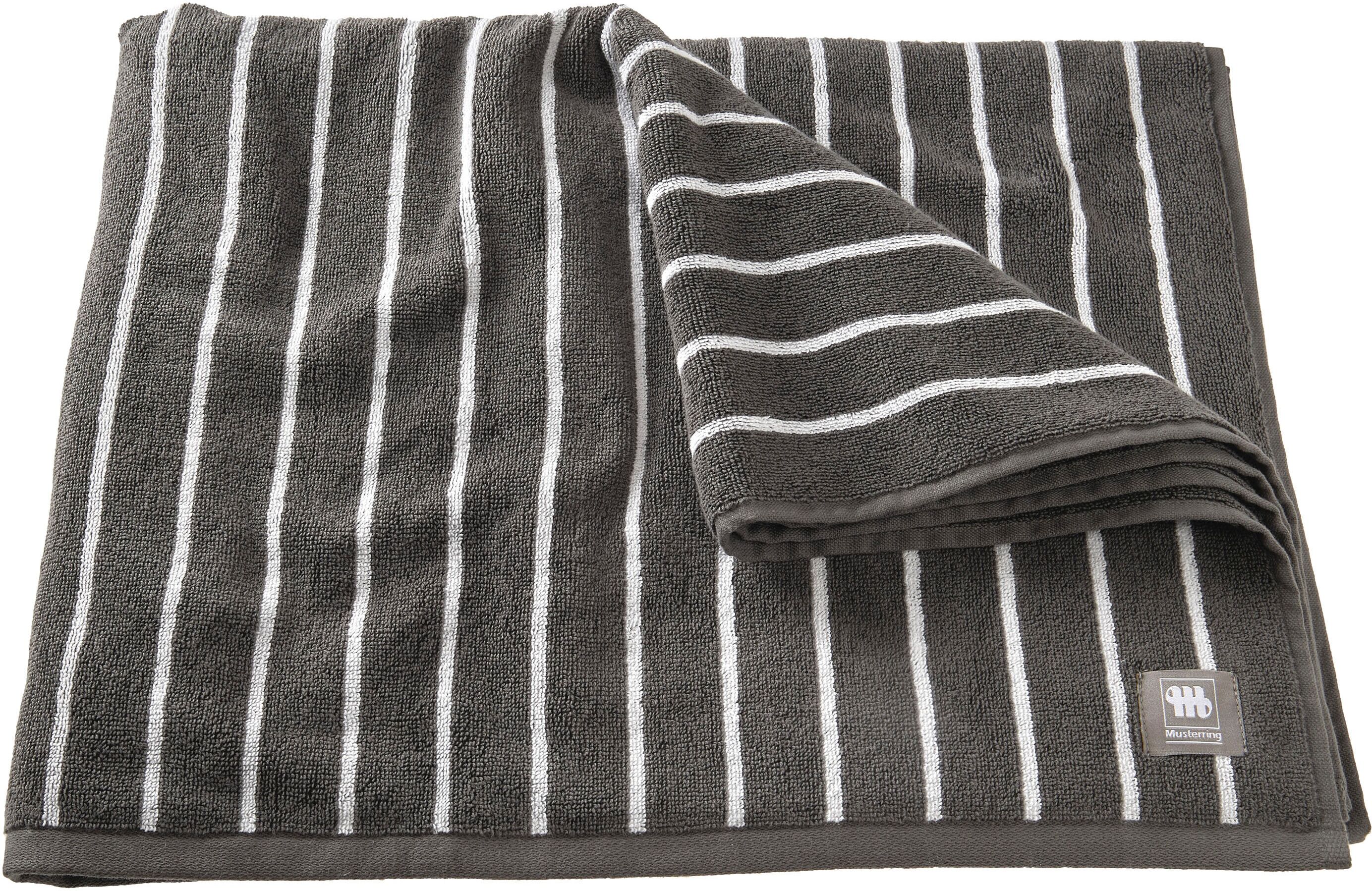 Badetuch MUSTERRING "Needlestripe", grau (anthrazit), B:100cm L:150cm, Jacquard, Baumwolle, Handtücher, Badetuch, hautschmeichelnd, super weich anthrazit B/L: 100cmx150cm, 1 Stk., Jacquard