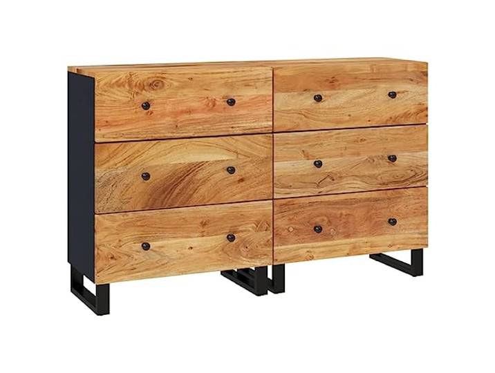 GHVBNMF Sideboard 2er Set Kommode Massivholz Akazienholz 60x33x75cm 2-teilige Anrichte aus echtem Akazienholz für Wohnzimmer und Flur mit reichlich Stauraum und robuster Abstellfläche.
