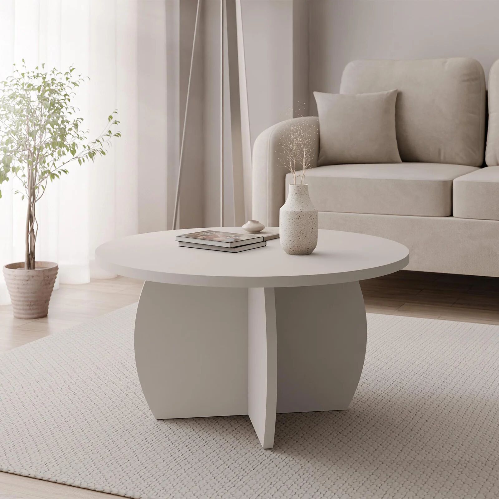 garneroarredamenti Tavolino da salotto 74x74cm rotondo beige cashmere Koda