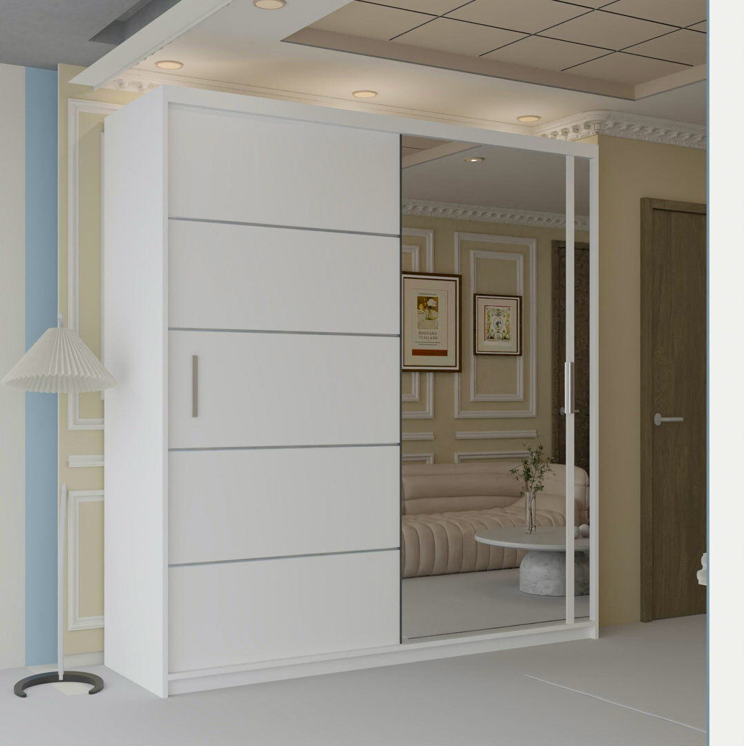 Metro 2 Door Sliding Wardrobe White 217cm H x 150cm W x 62cm D