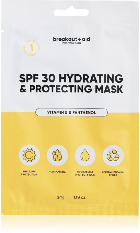 breakout + aid SPF 30 Hydrating & Protecting Mask moisturising face sheet mask with vitamin E 34 g