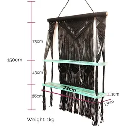 Natural Macrame Hanging Shelves - Blue