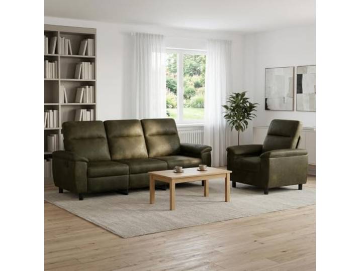Sofa-Set 2 Stück Olivegrün Kunstwildleder Metallrahmen,Kissenrücken,Sperrholz-Armlehnen,abnehmbare Bezüge,Reißverschluss,trockenes Tuch