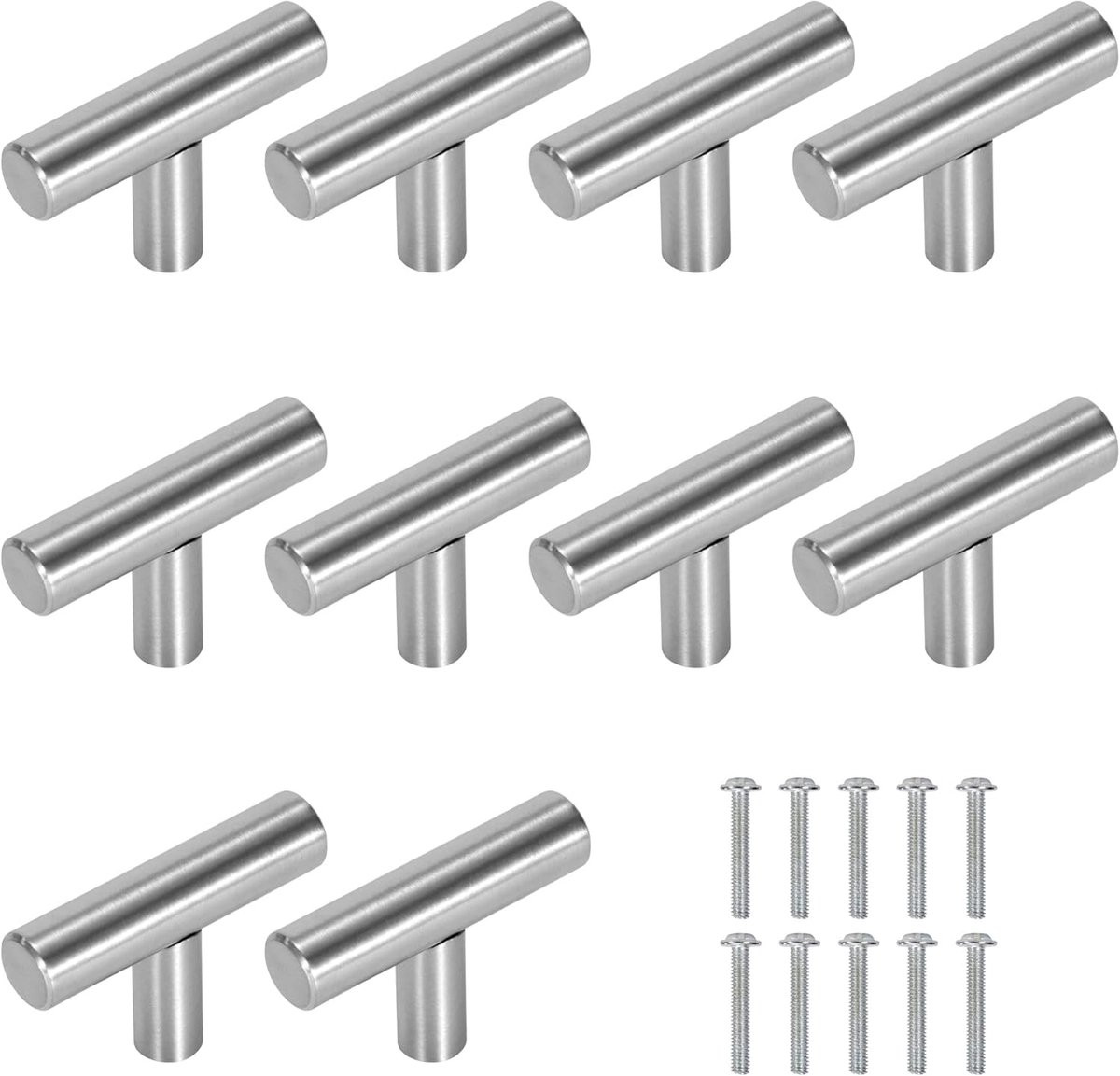 SnelShoppen T-vormige Meubelknoppen RVS Ladehandvatten - 10 stuks - Zilver