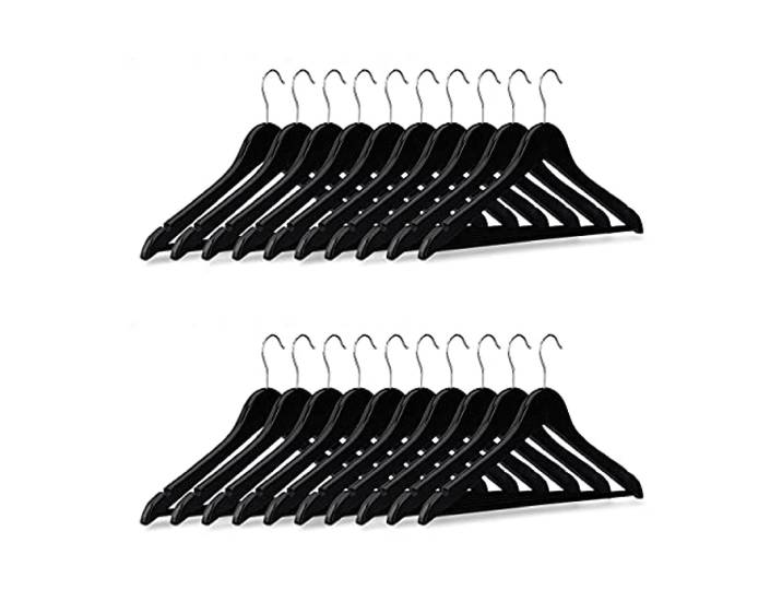 Relaxdays kledinghangers hout, 20 stuks kleerhangers, zwart