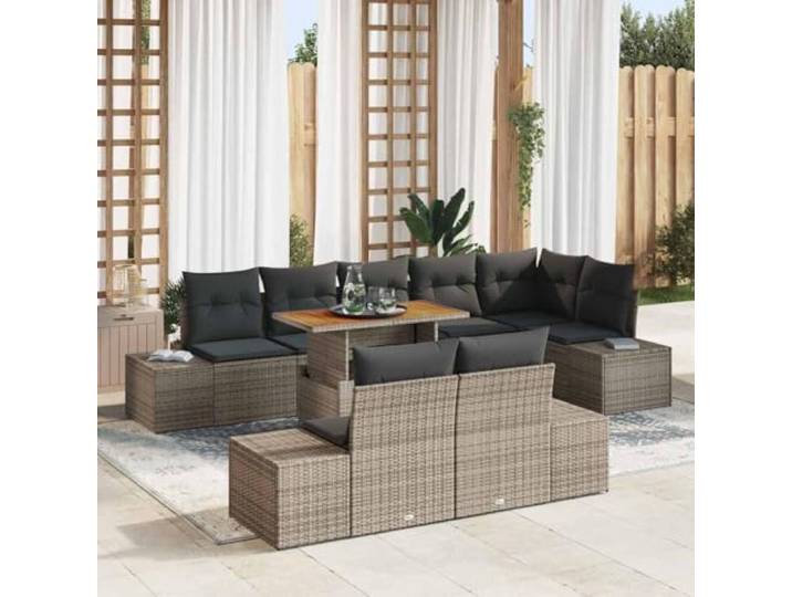 HEFZGDB Gartenmöbel Rattan Eckbank 9-teiliges Essgruppe Set mit Kissen in Grau und Braun für Terrasse