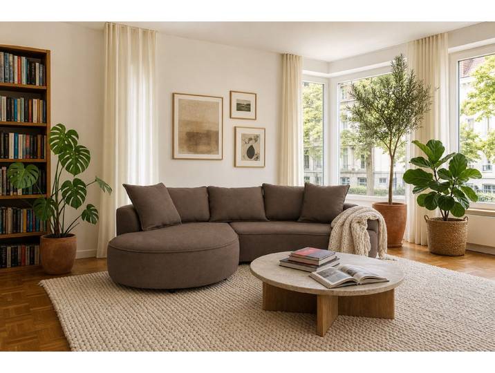 foamnova Ecksofa Mantua, 3-Sitzer mit Recamiere, organische Form, Breite 260 cm, Organische, fließende Form, echt bezogener Rücken
