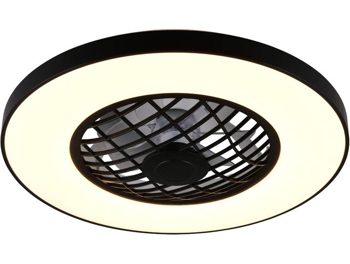 REALITY LEUCHTEN LED Deckenleuchte LINKÖPING mit Ventilator, Deckenventilator mit Licht inklFernbedienung , schwarz, 1, Ø 59cm H: 16,5cm, 1 Stk., Leuchten, mit Bluetooth Lautsprecher, RGB Farbwechsel 3 Geschwindigkeiten Timer, LED Deckenleuchte