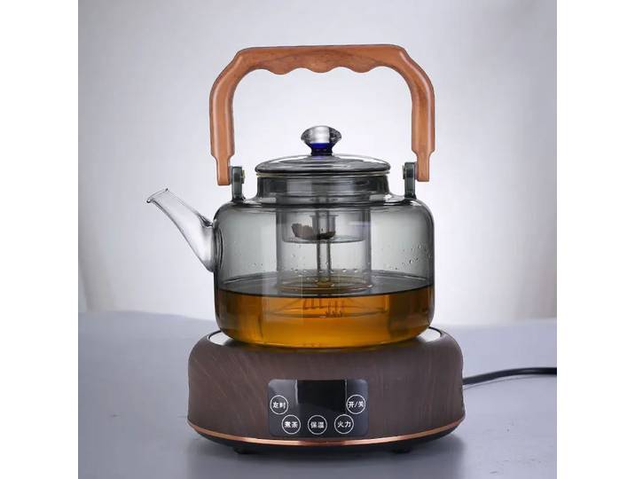 Théière en verre borosilicaté haute capacité, filtre épaissi, théière vapeur et bouillante intégrée, service à thé Kung Fu pour la maison