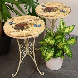 2x Beistell Tisch Bistro Blumen Terrassen Außen Möbel Schmetterling weiß Shabby