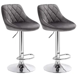 Helloshop26 - Barhocker aus Samt 2er-Set dunkelgrau 19_0000395