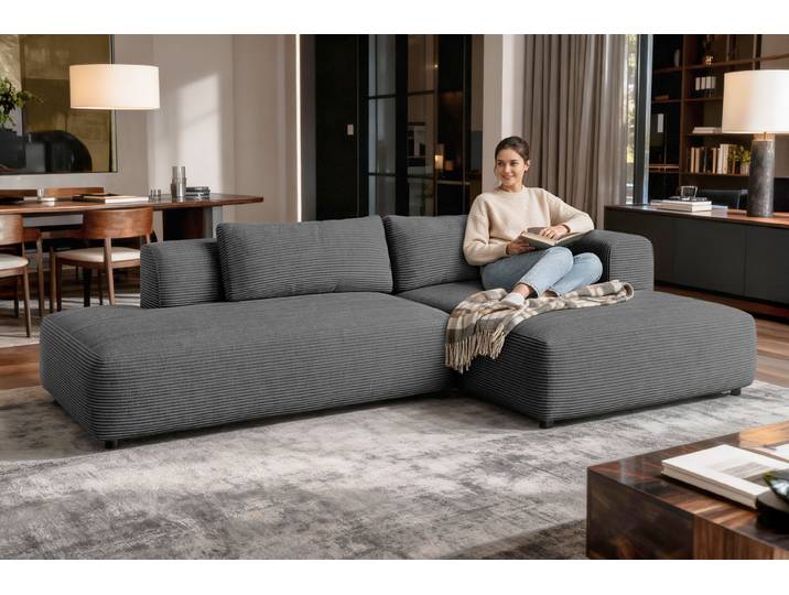 Ecksofa GOODPRODUCT TIARRA Design-Sofa mit Ottomane recht/links bestellbar, Breite 287 cm , grau (anthrazit), B:287cm H:76cm T:168cm, 100% Polyester, Sofas, Ecksofa, L-Form mit hochelastischer Schaum und Wellenunterfederung