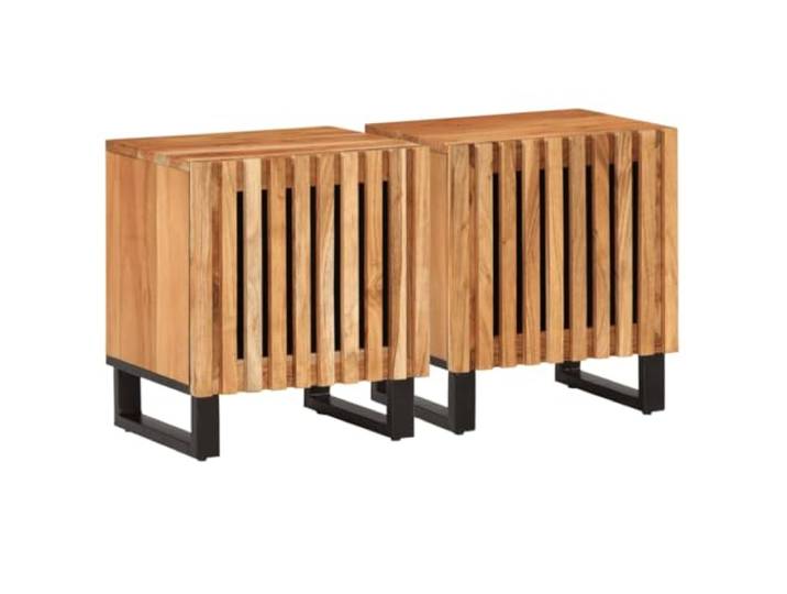 KDVXBCQJH Nachttische 2er Set 40x34x46 cm Akazie Massivholz Praktische Nachtkonsolen fürs Schlafzimmer und Gästezimmer mit geschlossenem Fach und stabilen Stahlbeinen.