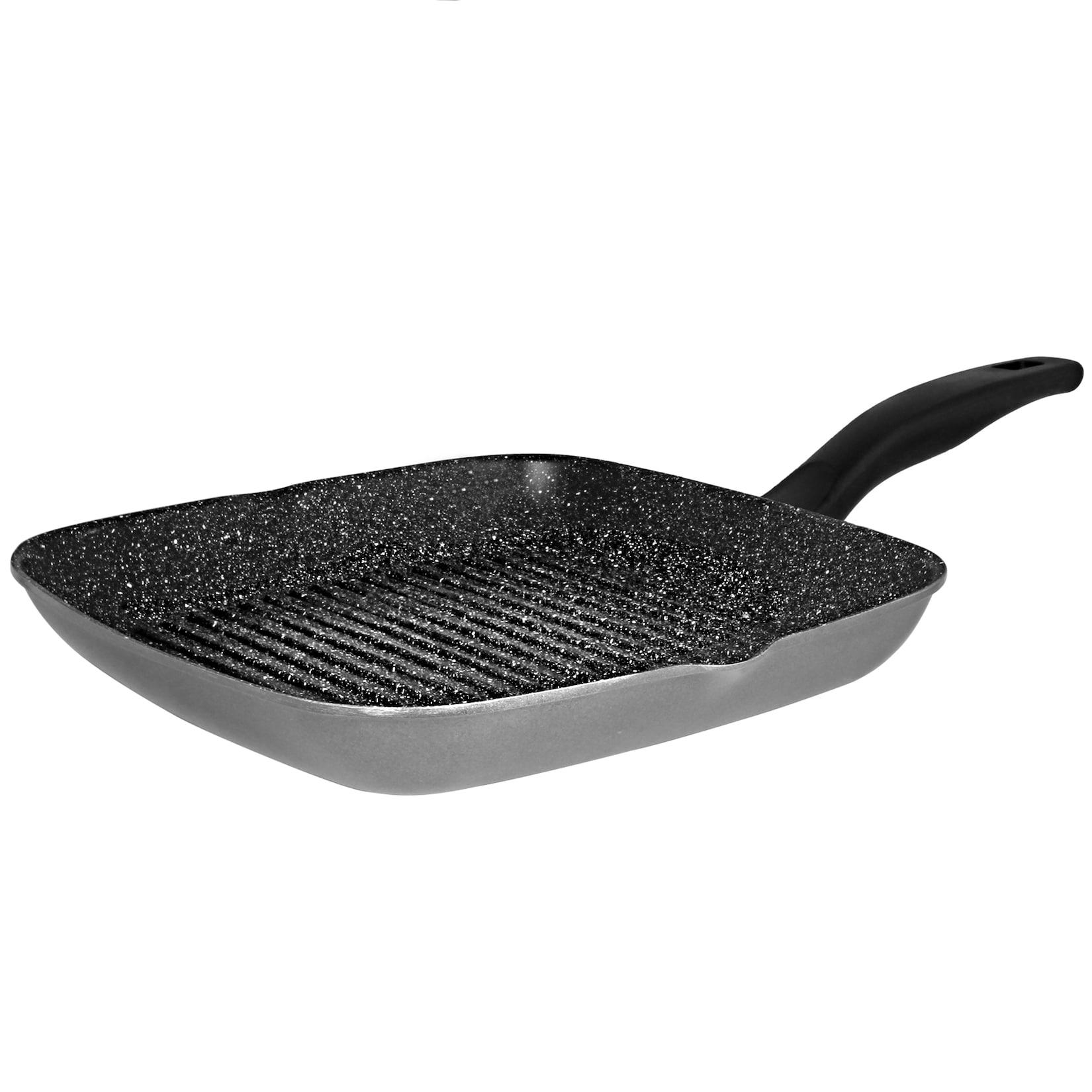 Stoneline Grillpfanne, 28 x 28 cm, mit 2 Ausgüssen, Aluguss, Grillpfanne beschichtet mit echten Steinpartikeln, grau, Grillpfanne Induktion, backofengeeignet