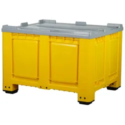 Palettenbox mit Deckel LxBxH: 1200 x 1000 x 790 mm geschlossen mit 4 Füssen in gelb