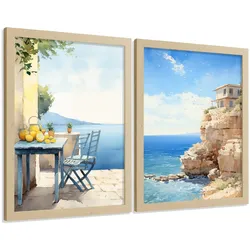 POSTER 3er Bilder-Set Wandbilder Strand Meer modern ohne Rahmen – Wohnzimmer Deko, Schlafzimmer, Küche, Badezimmer Leichter Holzrahmen A4