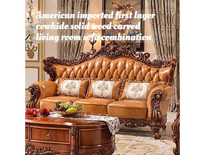 Ensemble de canapés sectionnels en cuir pleine fleur importé de qualité supérieure, en bois massif sculpté, pour salon, mobilier de maison