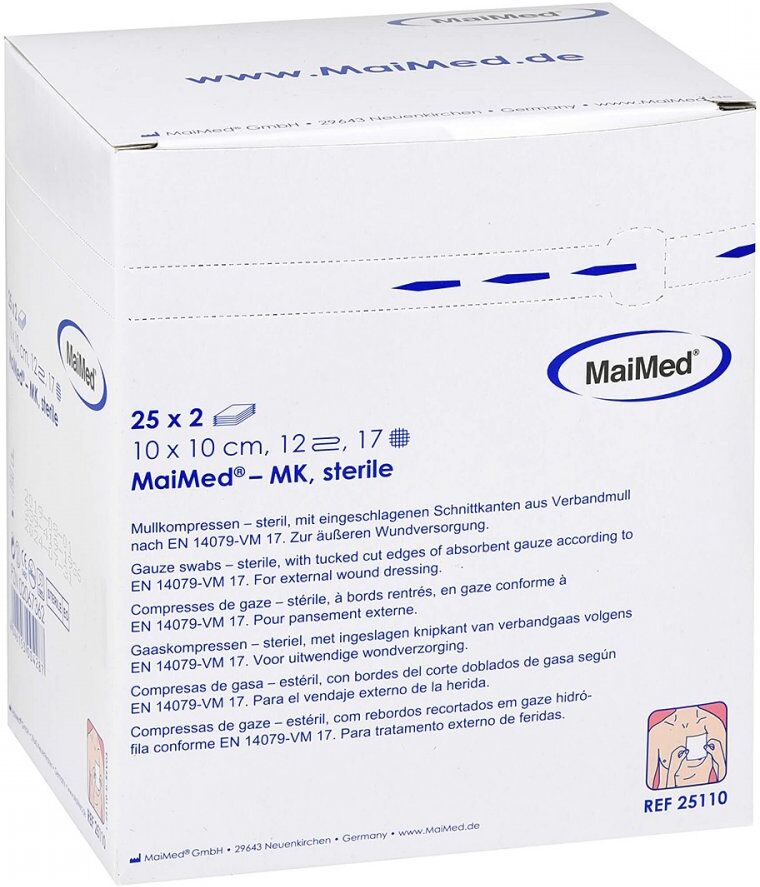 Mullkompressen 10x10cm 12-fach steril 25X2stk