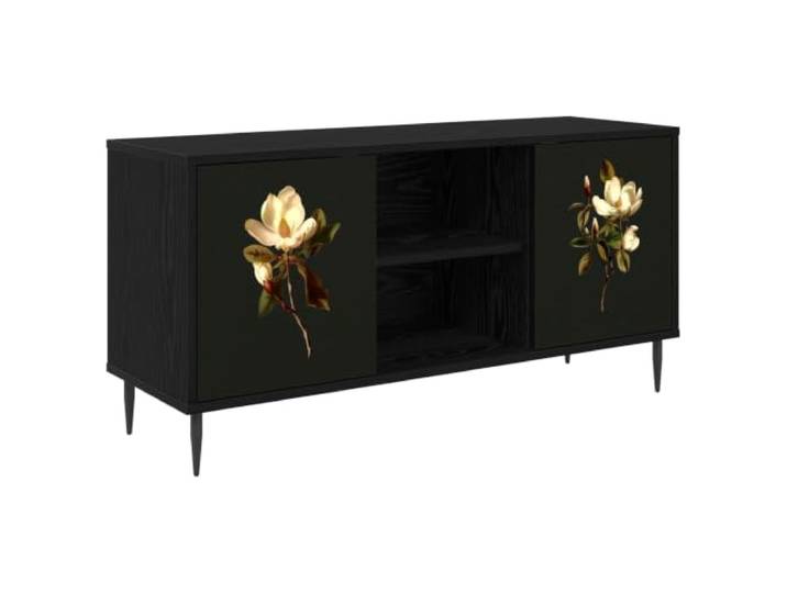 KGFHERENB TV Schrank 102x33x51 cm Modern Lowboard Schwarz Eichen-Optik Stilvolles TV Board für Wohnzimmer und Schlafzimmer mit 2 Türen, Fach und erhöhten Füßen für optimale Luftzirkulation.