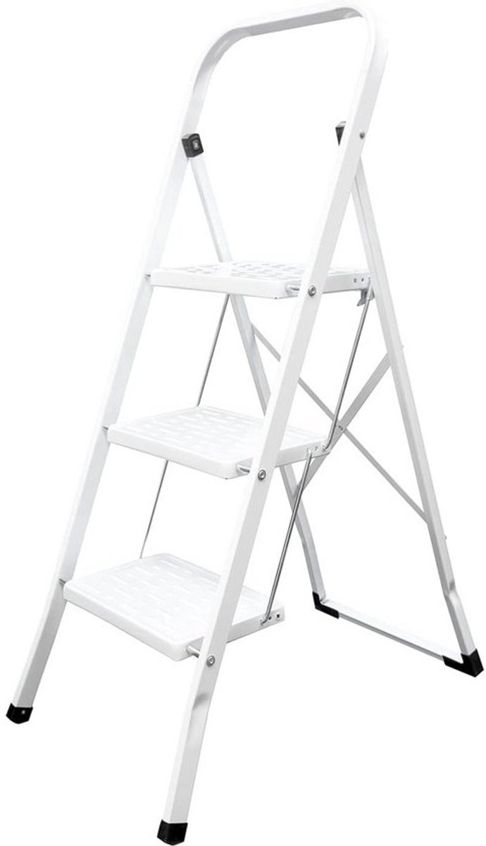 Stevige 3 Treden Huishoudladder Wit - Inklapbaar en Ruimtebesparend