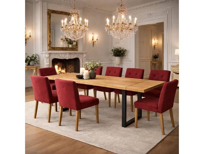 flexibler Esstisch Wildeiche 180x90cm mit 2 Ansteckplatten, U-Gestell - gerade Kante