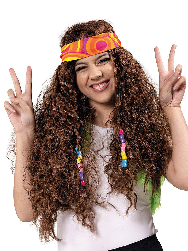 Party x People Perücke "Hippie" mit Tuch in Braun - onesize