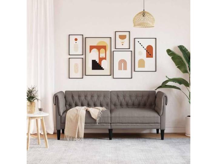 KTHLBRH Chesterfield-Sofa, 2-Sitzer, Stoff, Taupe, 182 cm Aufgerollte Armlehnen, Schaumstoffpolsterung, Beine aus Massivholz, maximale Belastung 110 kg