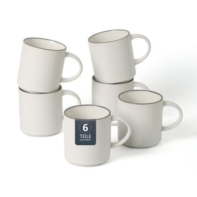 Becher OTTO HOME "Kaffeebecher Ylvii, 6er Set", beige (weiß), H:9,4cm Ø:8,8cm, Steinzeug, Trinkgefäße, Becher, spülmaschinenfest und mikrowellengeeignet, 350 ml