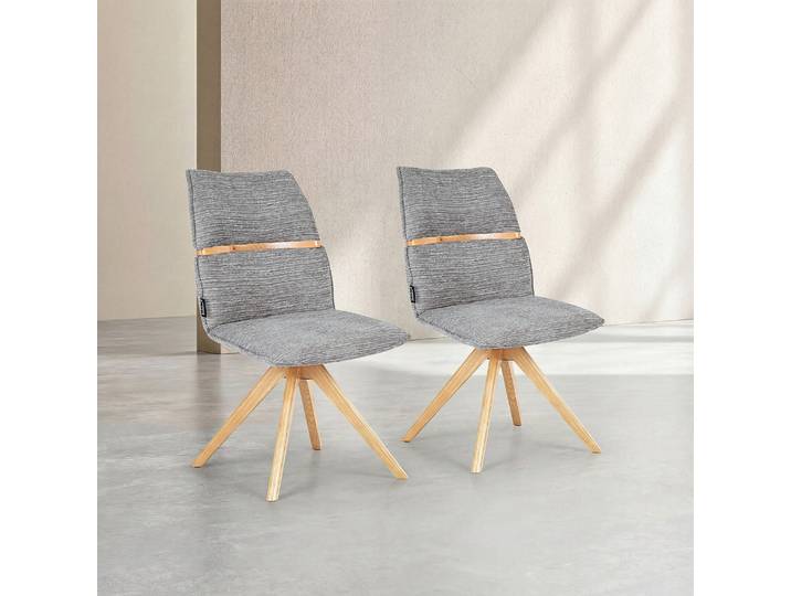 HABITAT - Lot de 2 chaises pivotantes en tissu et chêne massif - Gris argent - Timiso
