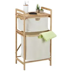 Relaxdays Bambus Wäschekorb Regal mit 2 Fächern Creme,Hellbraun