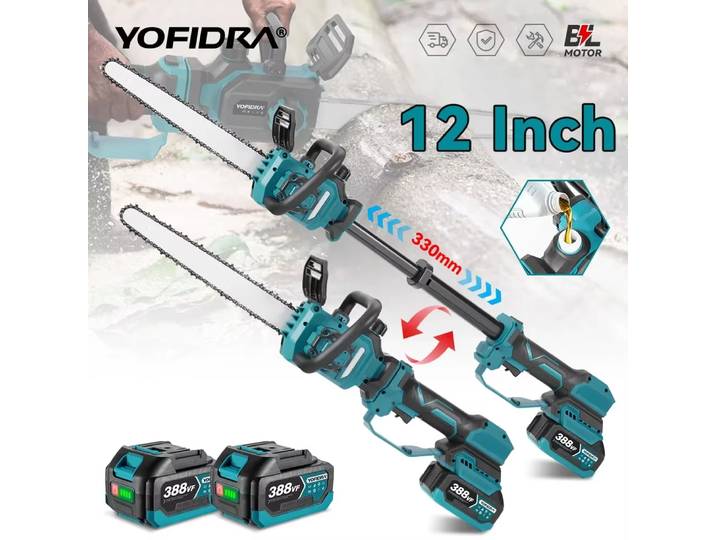YOFIDRA 12 pouces sans brosse télescopique pôle électrique tronçonneuse jardin travail du bois taille scie pour Makita 18-21V batterie broche