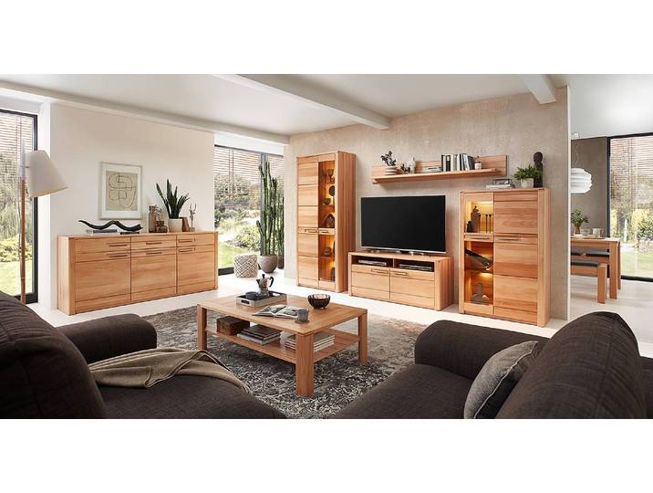 TV-Lowboard Front: Massivholz Kernbuche, lackiert Korpus: Spanplatte, beschichtet Braun 131cm