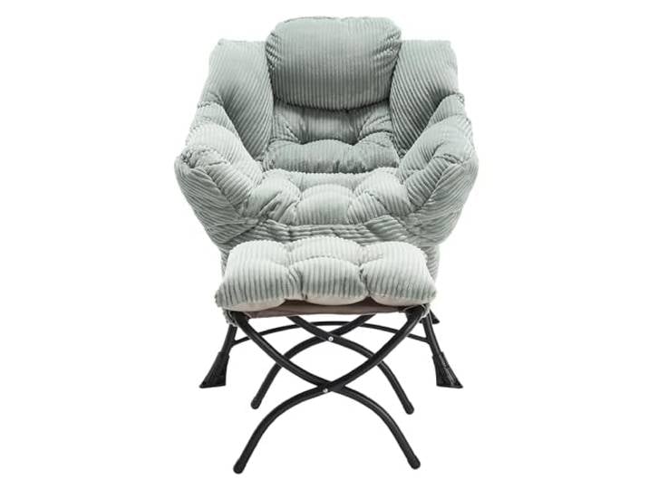 SEEDWAVE Sessel Flanell Armlehnstuhl Ohrensessel mit 1 Fußhocker, 1 Seitentasche, (Relaxsessel mit Hocker), Der Polstersessel mit Stahlgestelle (Hellgrün)