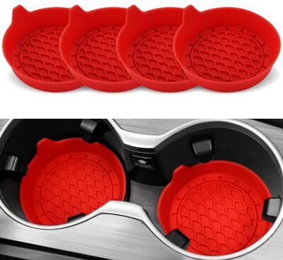 Inspired Finds Universal Silicone Car Cup Holder Coasters Non Slip Interior Pads (2 4pcs) red 4pcs