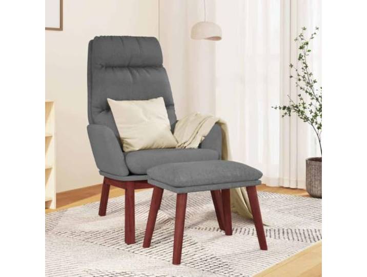 Relaxsessel mit Hocker Hellgrau Stoff Metallrahmen,Beine aus massivem Kautschukholz,Armlehnen,atmungsaktiver Stoffbezug,flexibel aufstellbarer Hocker