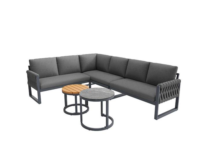 Modfu Gartenmöbel 110x66x86cm grau aus Metall und Olefin, Grau, Gartenmöbel, Gartengarnituren, Gartenmöbel-Sets