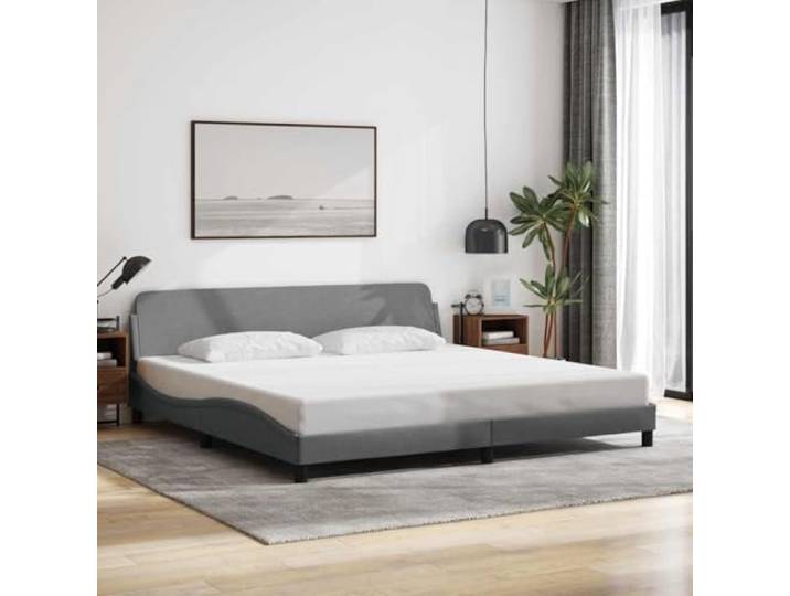 Strapazierfähiger Stoff Bettgestell mit Kopfteil stabil Grau 200x200 cm Bettgestell Dover Hellgrau 200x200 cm Stoff Bett mit Kopfteil Polsterbett stabil Kiefernholz Lattenrost