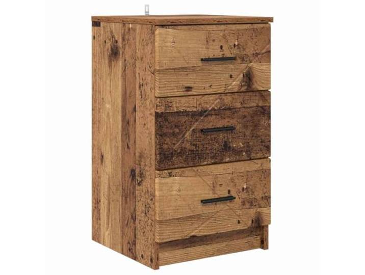 KUPTYERFG Nachttisch Altholz 38x38x66 cm Beistelltisch mit 3 Schubladen Kompakter Bettisch fürs Schlafzimmer mit drei geräumigen Fächern und stilvollen Metallgriffen für kleine Räume.