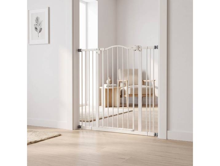PawHut Barrière Extensible Chiens Métal Plastique 74-100x94cm Blanc