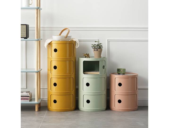 Table de chevet ronde minimaliste moderne nordique, table de chevet en plastique, armoire de rangement multicouche, petite table d'appoint, petite table de chambre à coucher