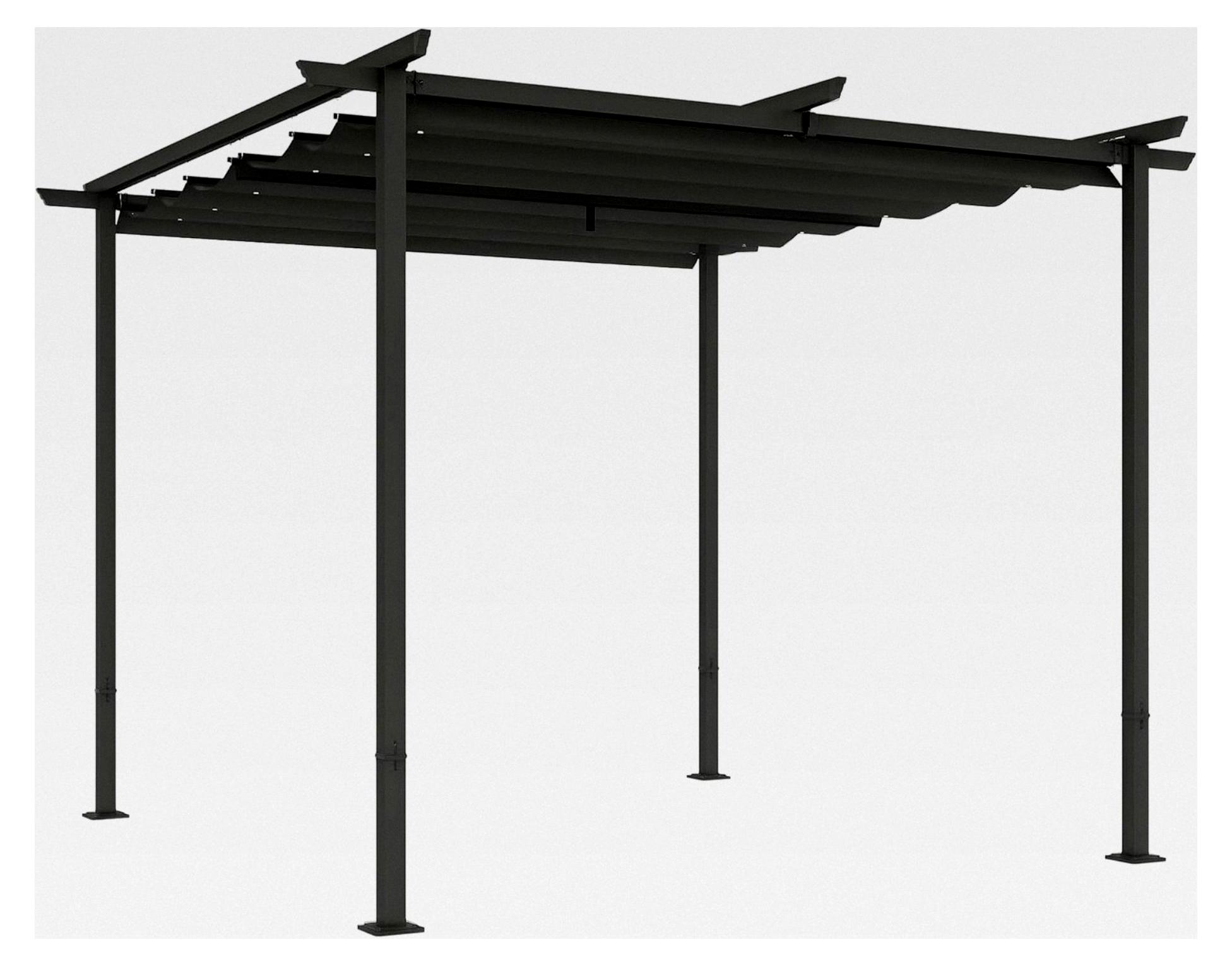 Pergola 3x3m Gartenpavillon Terrassendach aus Metall mit verstellbarem Sonnendach, UV-Schutz 30+, freistehender Sonnenschutz für Terrasse und Garten, Dunkelgrau