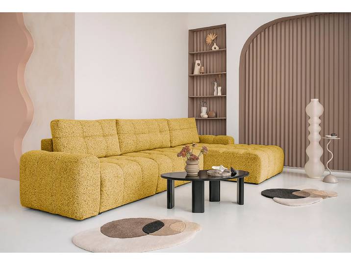 Ecksofa mit Schlaffunktion 364 cm Gelb Strukturstoff Purna 364 x 94 x 184cm Ausrichtung rechts Modern