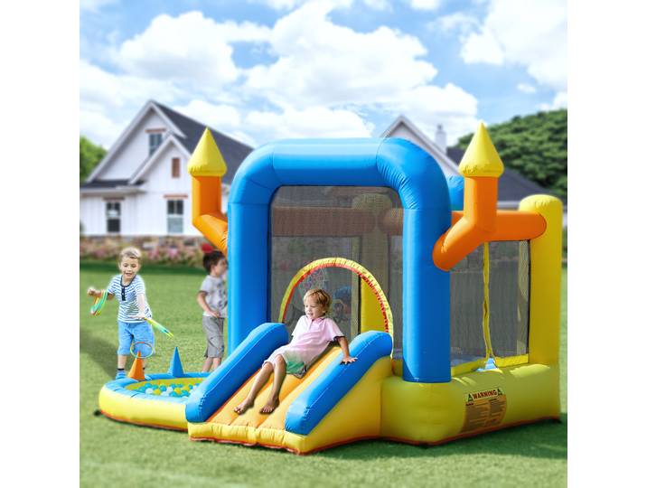 Nouvelle maison gonflable pour enfants en tissu Oxford avec toboggan, zone de saut, fosse à balles et château gonflable, aire de jeux extérieure pour enfants