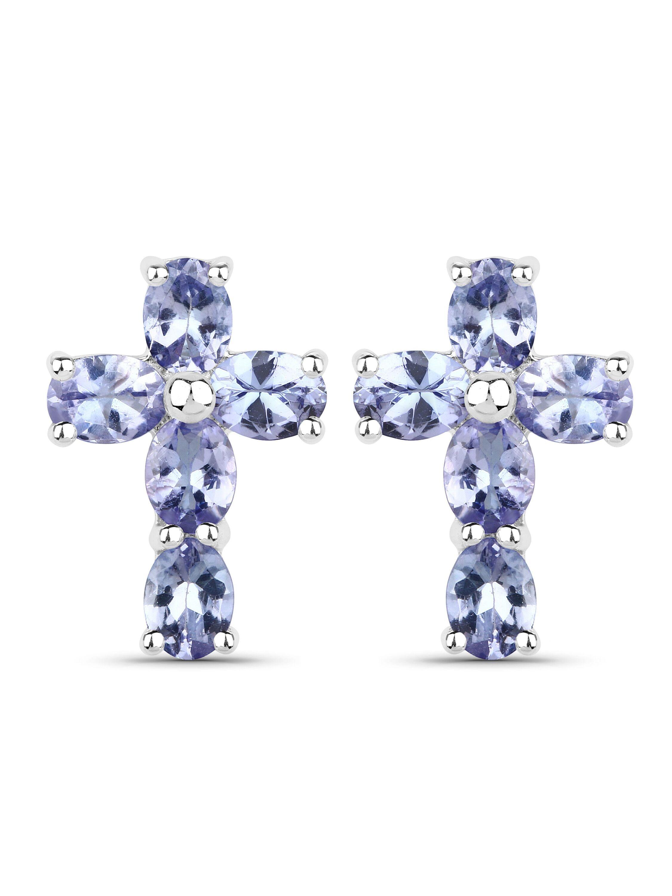 Vira Jewels Ohrringe Silber 925 rhodiniert Kreuz-Motiv mit echten Tansanit-Steinen