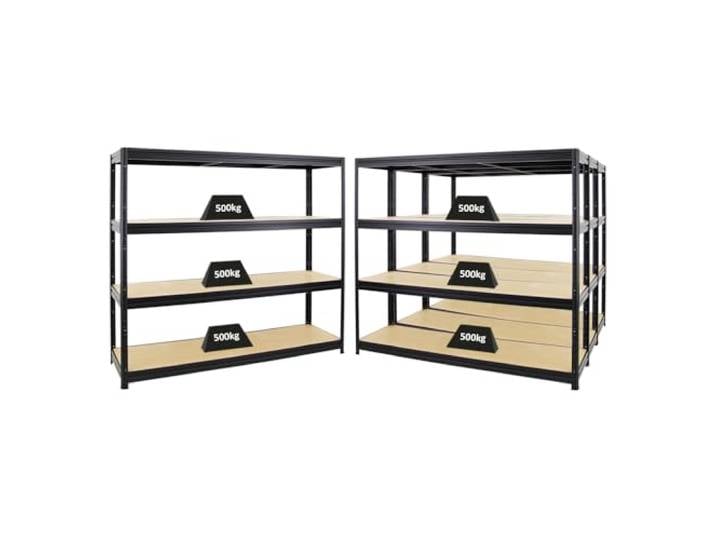 PROREGAL Mega Deal 4er-Sparset Profi-Schwerlastregal Dino HxBxT 180x200x60cm Fachlast 500kg Schwarz, Kellerregal, Steckregal, Garagenregal, Lagerregal