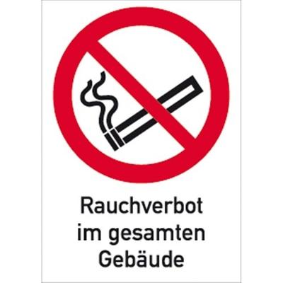Schild Rauchverbot im gesamten Gebäude ISO 7010, Kombischild, Kunststoff, 262x371 mm