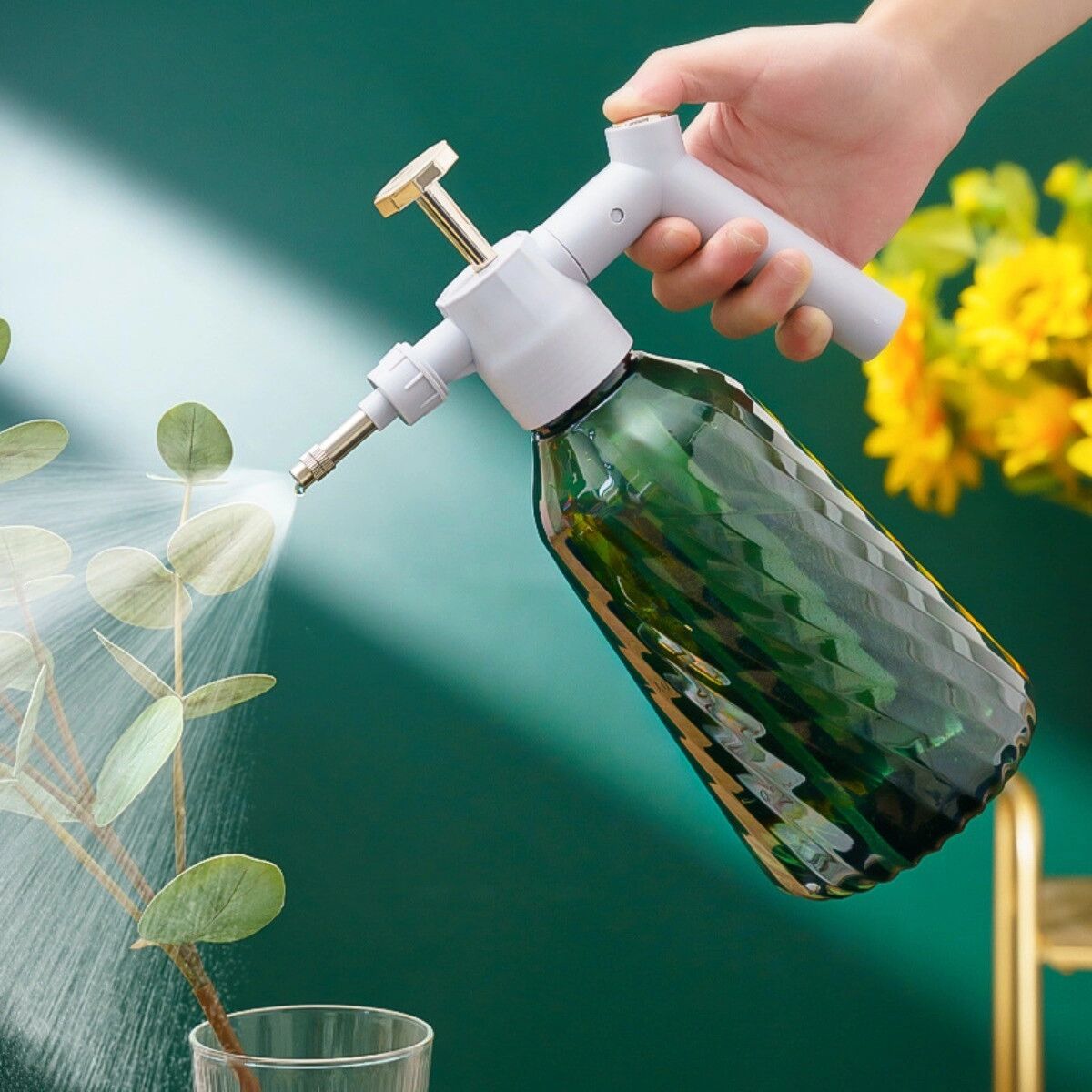 INF Luxus Drucksprüher 5L – weiter Nebelzerstäuber mit ergonomischem, transparentem PP-Behälter Grün