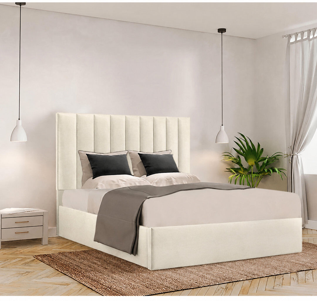 Brayden Studio Besar Upholstered Ottoman Storage Bed Cream Single (3')